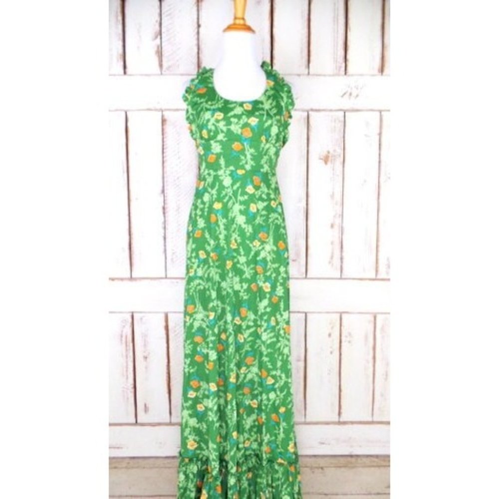 70s vintage green Rage of California floral maxi halter dress - Picture 5 of 5